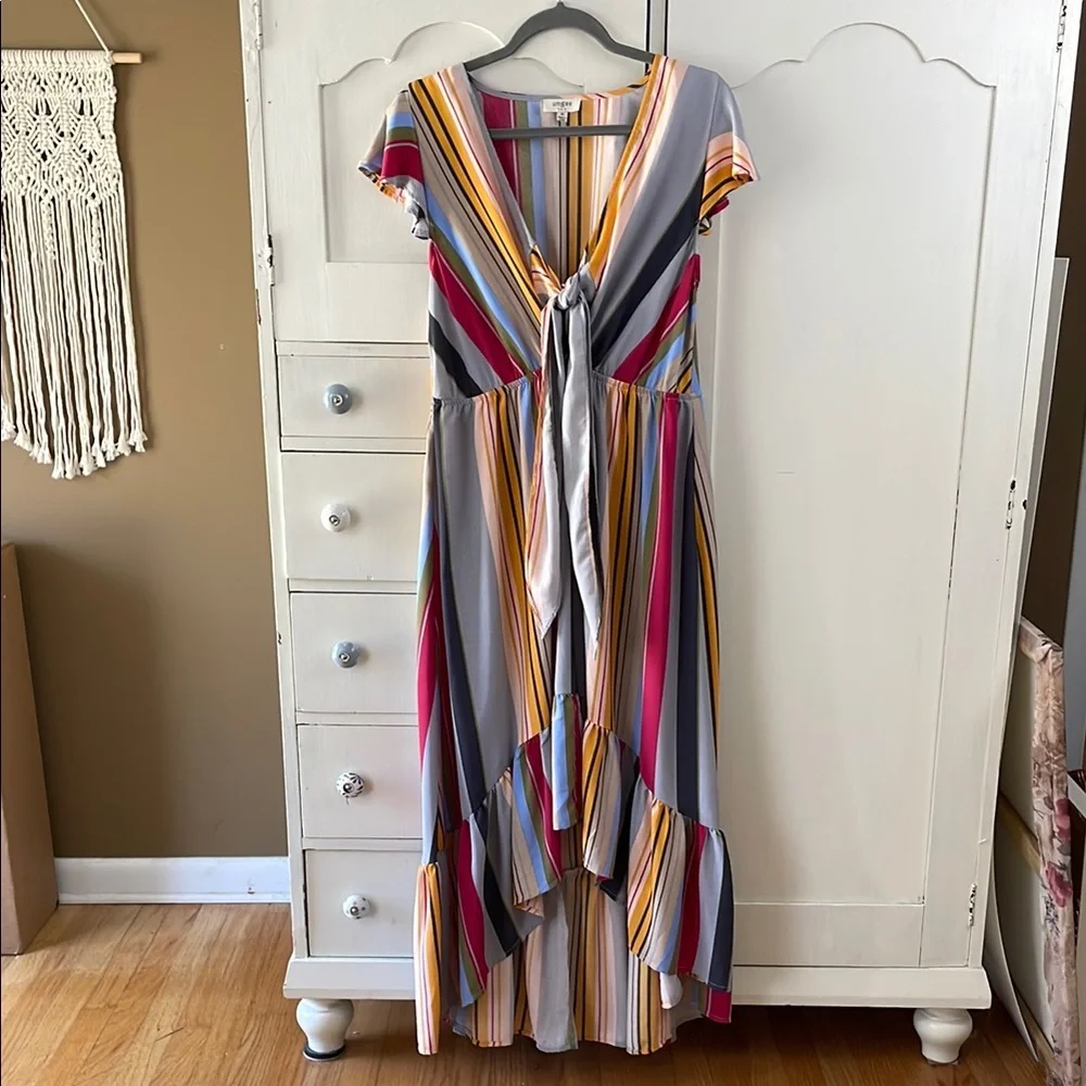 UMGEE Dress Asymmetrical  Multicolor boho Striped Hi Low maxi M